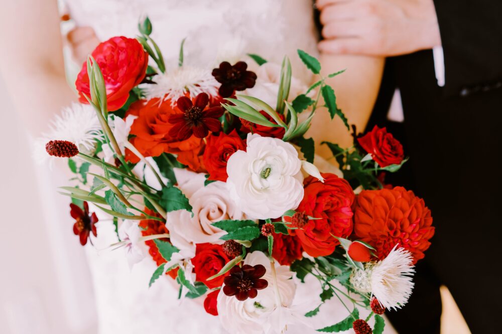 Brides bouquet made with blush and white flowers