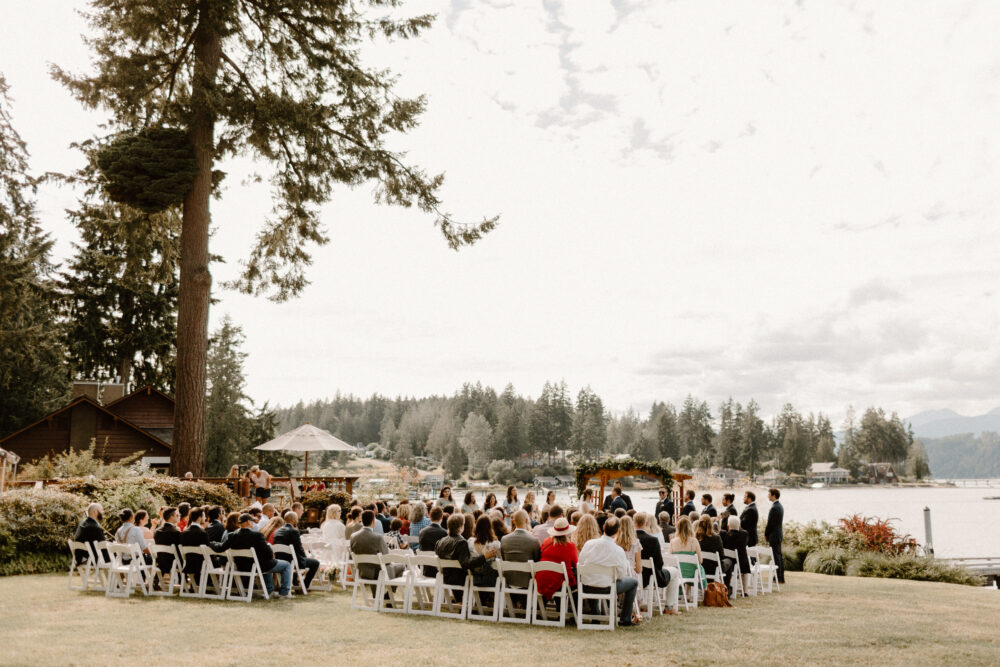 waterfront wedding ceremony at Alderbrook lodge