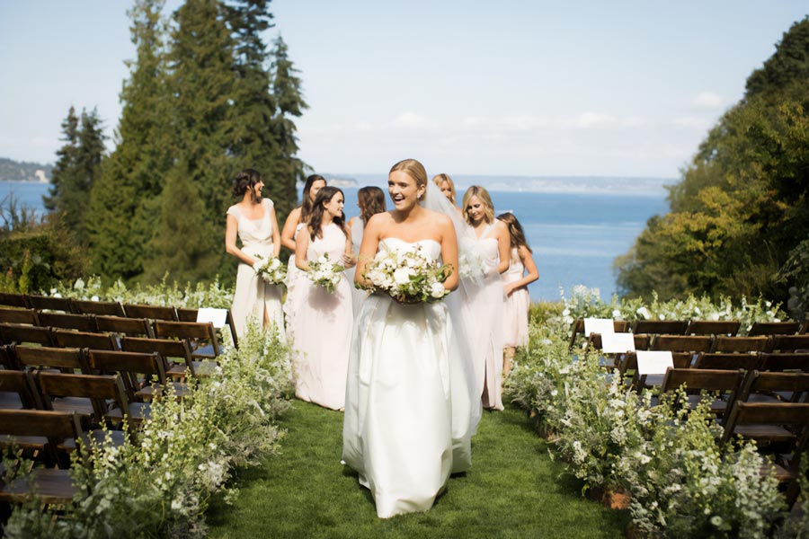 Outdoor wedding in the Pacific Northwest, overlooking water